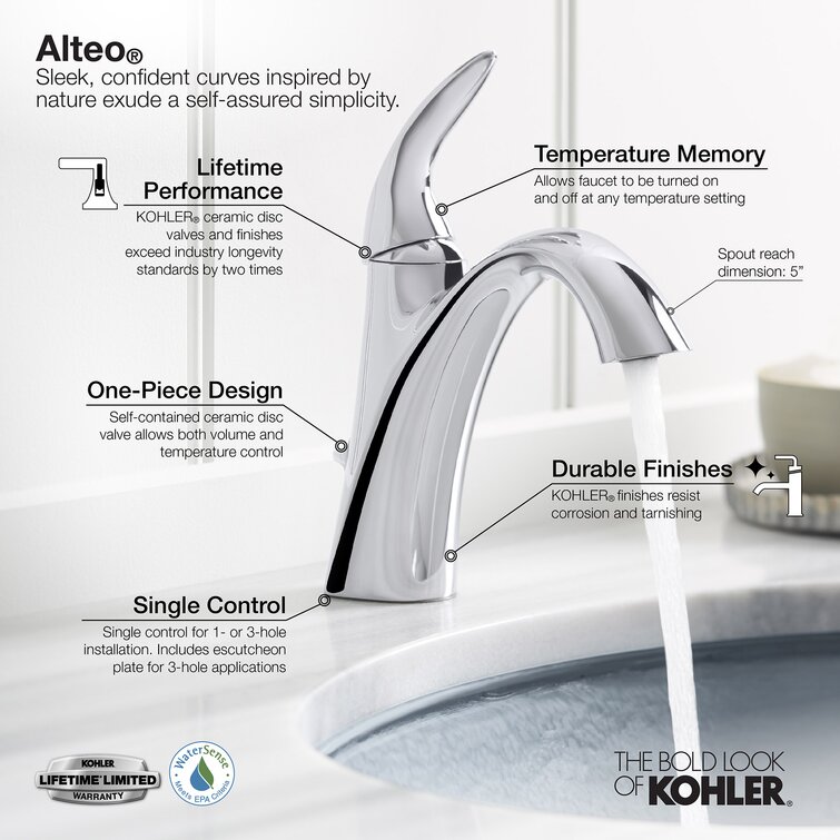 K-45800-4-CP,BN,2BZ Kohler Alteo Single Hole Bathroom Faucet with